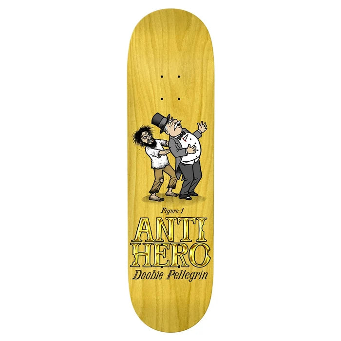 Anti Hero Doobie Pellegrin Eat Rich 8.75" skateboard deck with cartoon figure graphic built for transition, park and bowl skating