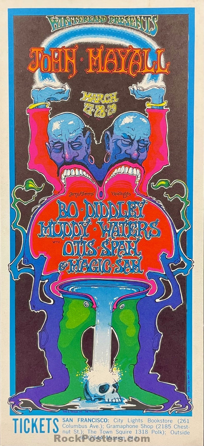 AUCTION - AOR 4.55 - John Mayall Muddy Waters - Greg Irons - 1969 Handbill - Winterland - Near Mint Minus