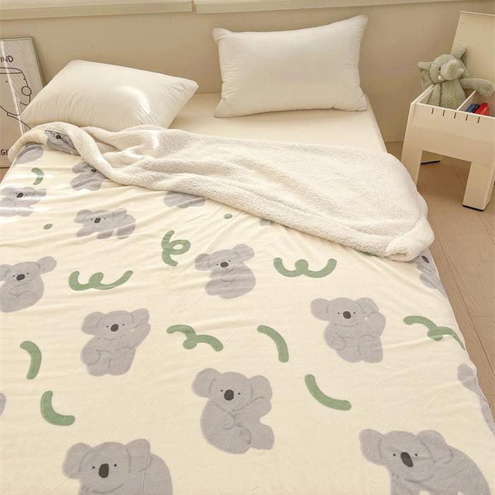 Cartoon Koala Printed Plush Blanket