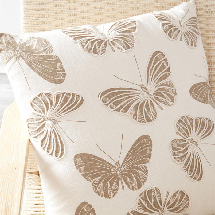 Cream Pillow W/Tan Butterflies - Elegant Linen