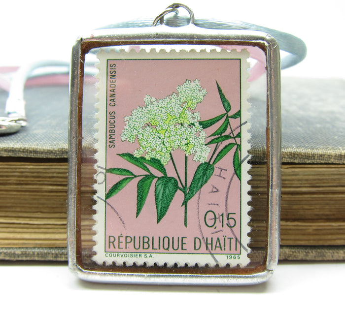 Haiti Postage Stamp Soldered Pendant Necklace