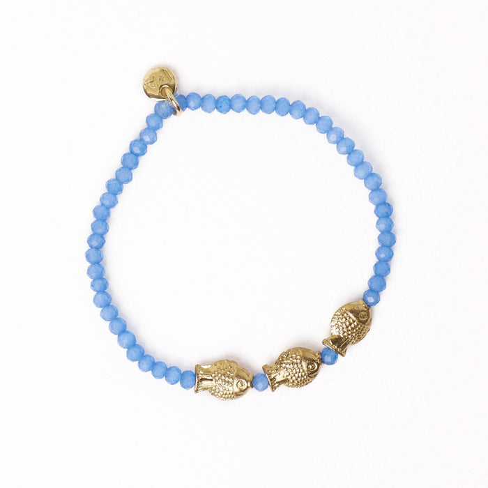 Janie Crystal Stretch Bracelet With Brass Fish Charms Blue Wholesale