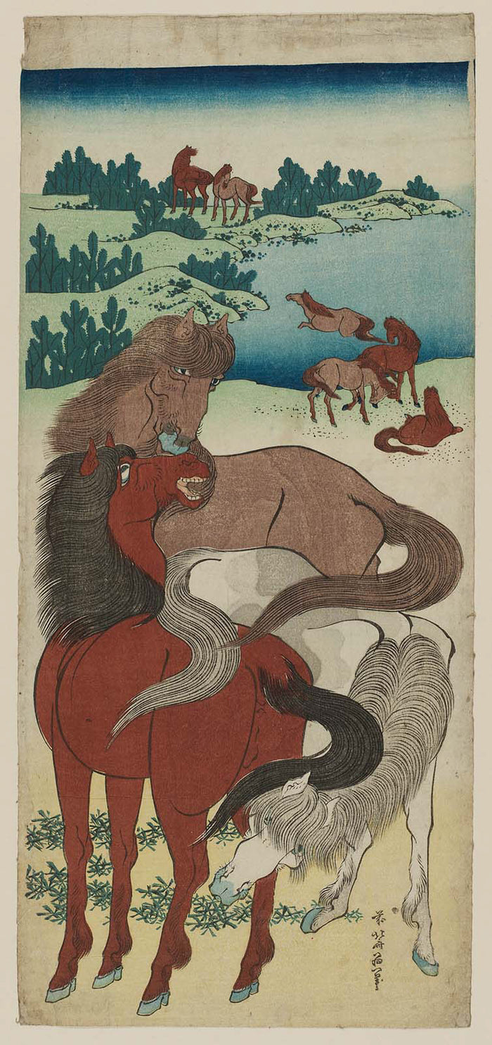 Katsushika Hokusai, Horses in Pasture