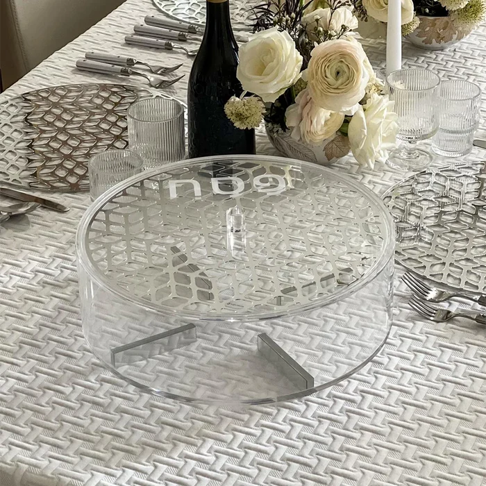 Lucite & Laser Cut Round Matzah Box