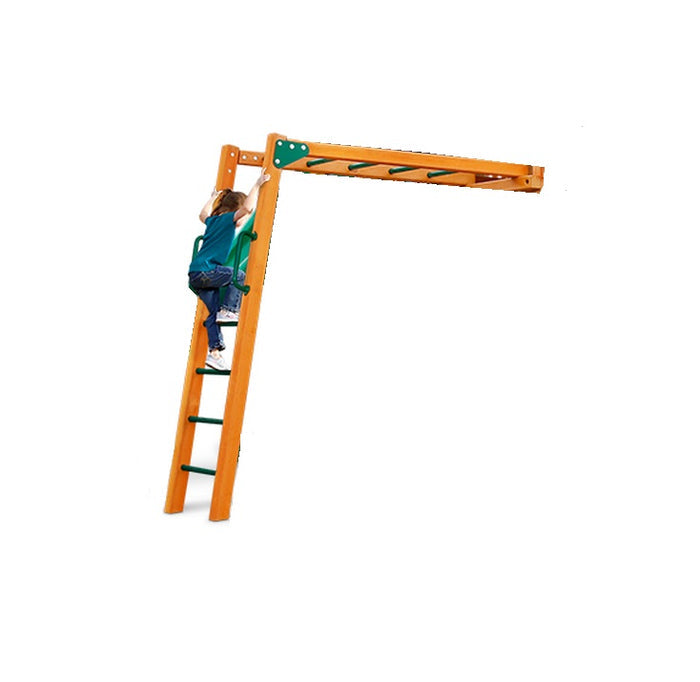 Metal Monkey Bar Rungs set of 8 with green metal rungs and orange frame, child climbing playground equipment