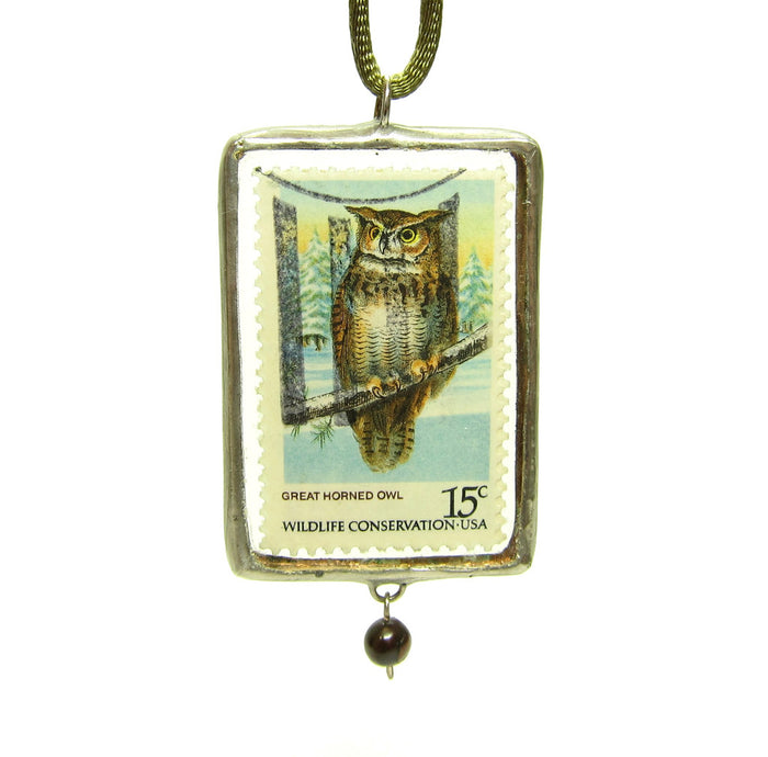 Owl & Forest Conservation Stamp Necklace