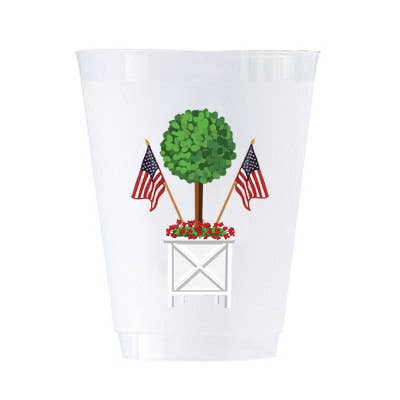 Patriotic Topiary Shatterproof 16 oz Cups- Set of 8 - Pine & Moss