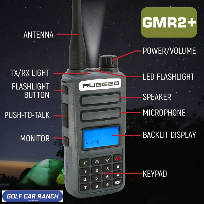 2 PACK - Rugged GMR2 PLUS GMRS and FRS Two Way Handheld Radios - Grey Handheld Radio