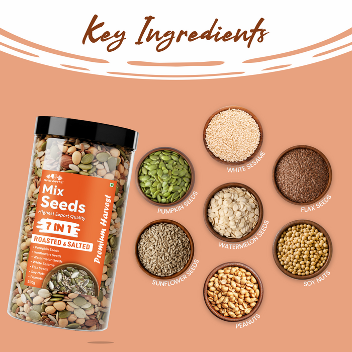 7-in-1 Roasted & Salted Seed Mix 500g | High Protein (24.4g) & Fiber | Superfood Snack & Healthy Diet