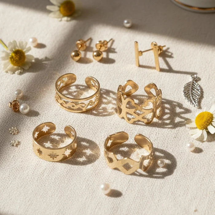 Adjustable Toe Rings Set | Summer Foot Jewelry | Gold & Silver Tone 10-Piece Pack