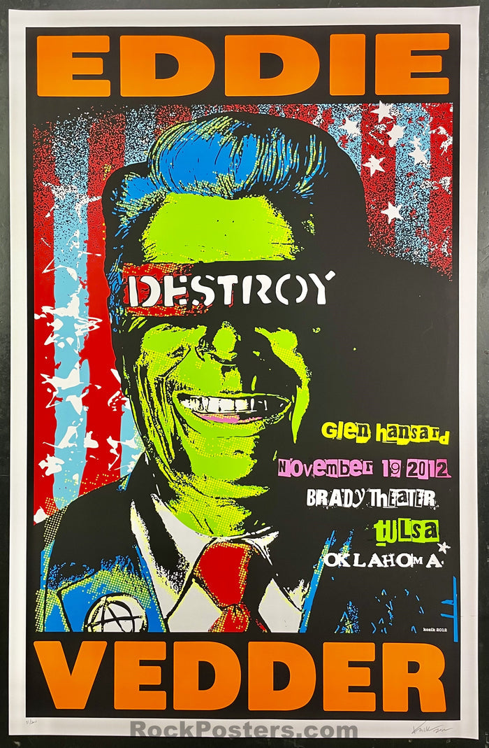 AUCTION - Eddie Vedder - Tulsa' 12 - Kozik Signed & Numbered - 1st Edition Poster - Near Mint Minus