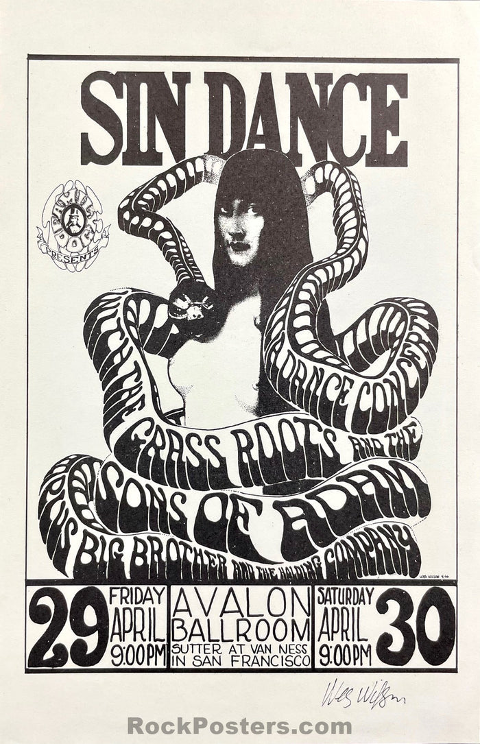 AUCTION - FD-6 - Sin Dance - Wes Wilson SIgned - 1966 Handbill - Avalon Ballroom - Near Mint