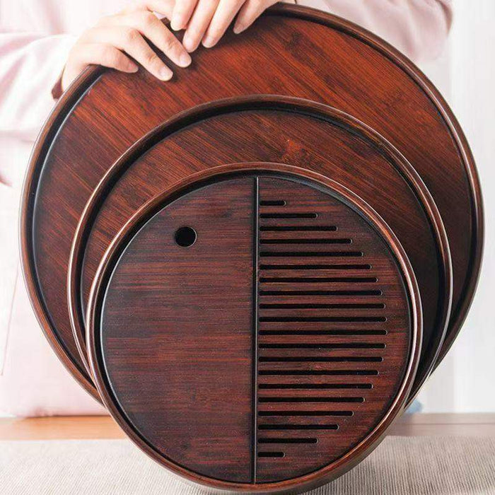 Bamboo Round Tea Tray with Plastic Water Tank 4 Variations