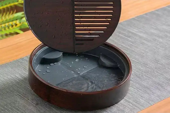 Bamboo Round Tea Tray with Plastic Water Tank 4 Variations - photo 4