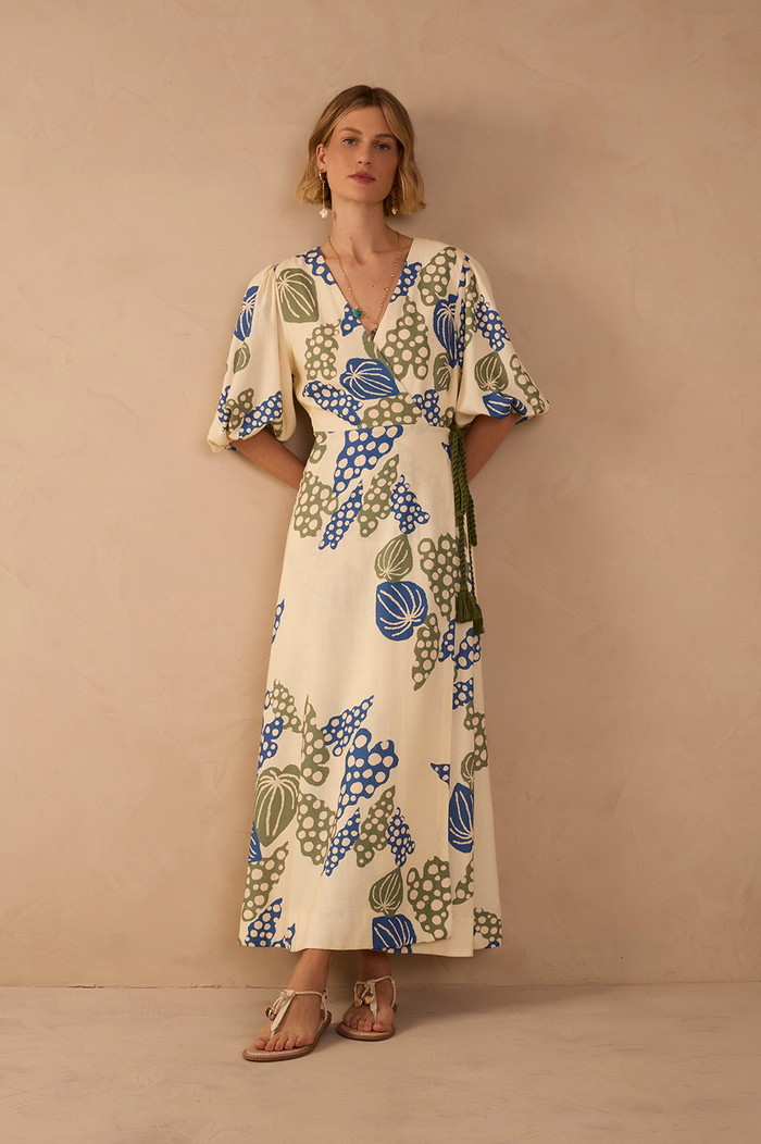 Beige Begonia V Neck Belted Maxi Dress_1