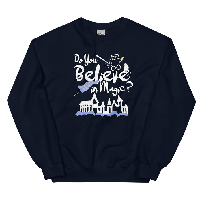 Believe in Magic Sweatshirt Blue and Gray Scarf House Wizard and Witch Adult Unisex Sweatshirt