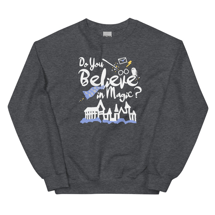 Believe in Magic Sweatshirt Blue and Gray Scarf House Wizard and Witch Adult Unisex Sweatshirt
