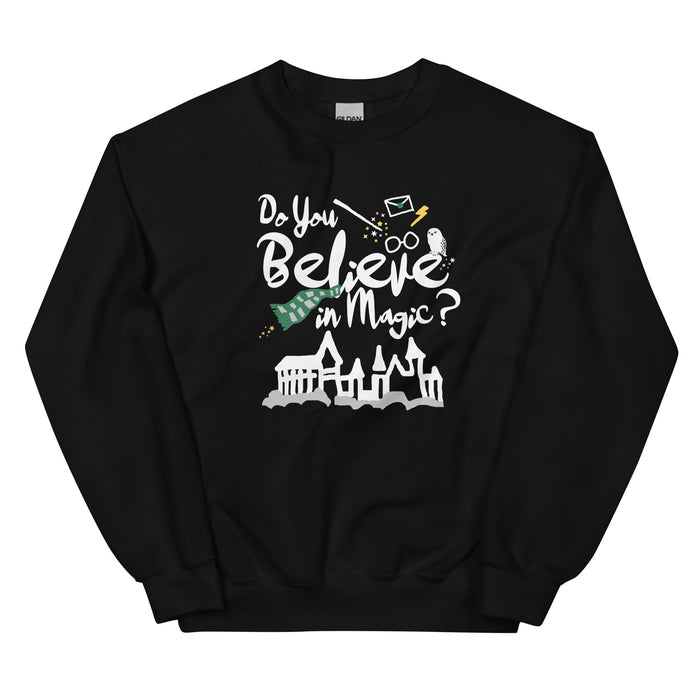 Believe in Magic Sweatshirt Green and Silver Scarf House Wizard and Witch Adult Unisex Sweatshirt