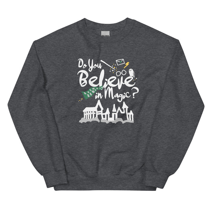 Believe in Magic Sweatshirt Green and Silver Scarf House Wizard and Witch Adult Unisex Sweatshirt