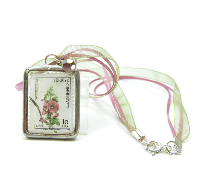 Turkey Postage Stamp Soldered Pendant Necklace