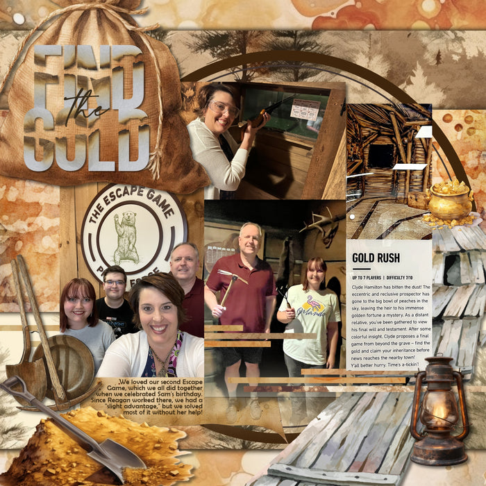 These digital scrapbooking watercolor embellishments, papers, clusters, and alpha sets by Lucky Girl Creative digital art are easy to use for western-inspired digital scrapbook page pages and outdoor and nature adventures. Use for documenting the California Gold Rush, Alaska and Yukon gold mine adventures, family history, heritage, genealogy, hiking, and camping vacations. The Gold Rush began in 1848 at Sutter's Mill. Immigrants came from around the world causing the growth of settlements and deforestation.