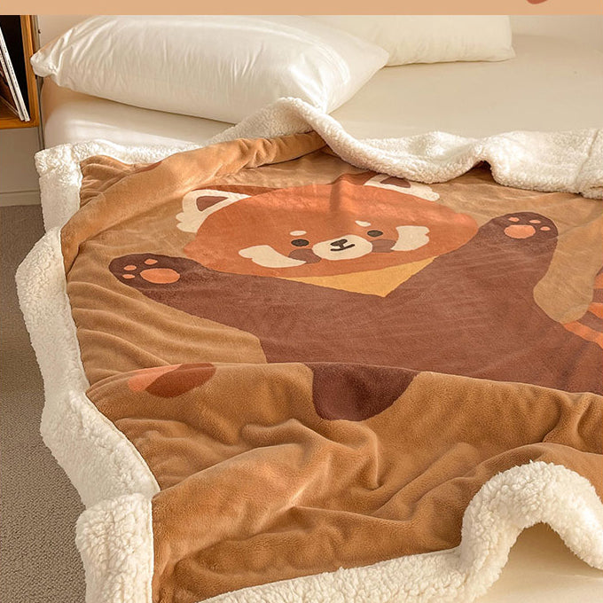 Cartoon Bear Printed Plush Blanket