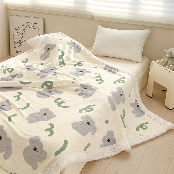 Cartoon Koala Printed Plush Blanket