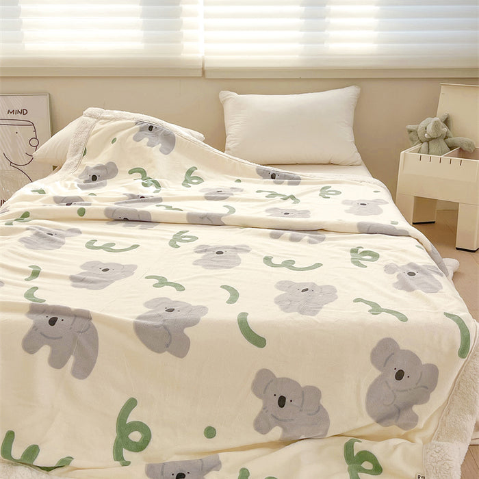 Cartoon Koala Printed Plush Blanket