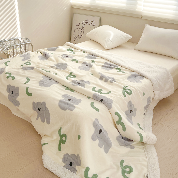 Cartoon Koala Printed Plush Blanket