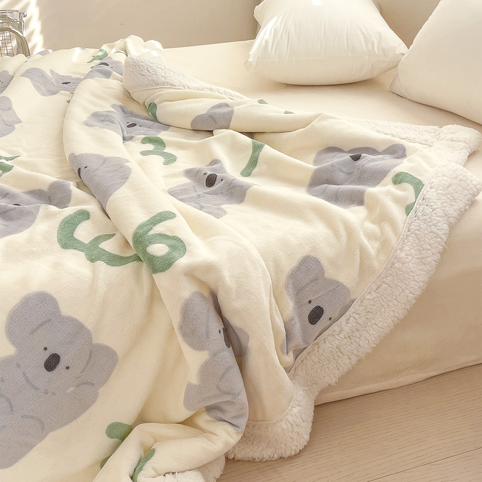 Cartoon Koala Printed Plush Blanket