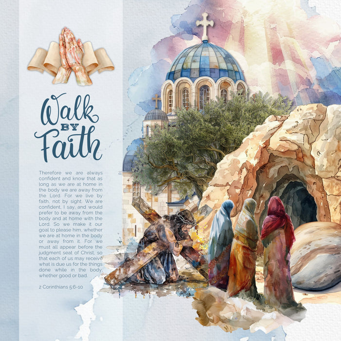 Add inspirational religious watercolor embellishments, pretty papers, and word art by Lucky Girl Creative digital art to all your digital scrapbooking pages of faith and church events! Great for communion, baptism, wedding, Christmas, and Easter albums, too. Embellishments include Jesus, Christ, God, cross, altar, communion, angel, baby Jesus, manger, baptism font, priest, father, Bible, bread, fish, camel, wisemen, candle, chalice, church, bell, hat, pew, temple, chapel, jug, clouds, sunrays, and more.