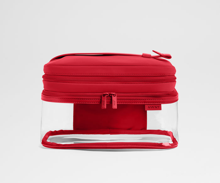 Clear Cosmetic Case in Cherry Red