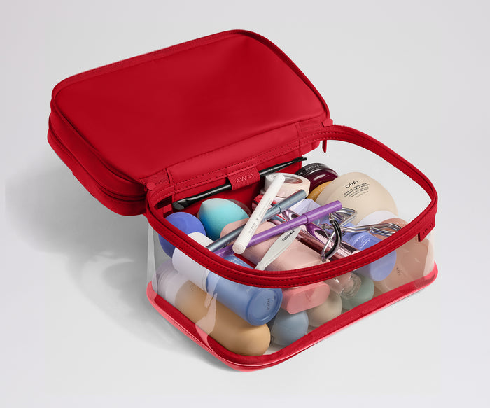 Clear Cosmetic Case in Cherry Red