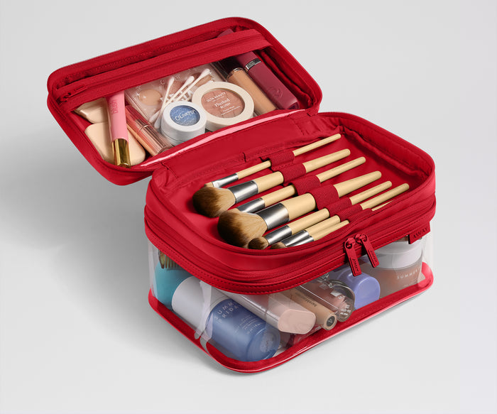 Clear Cosmetic Case in Cherry Red