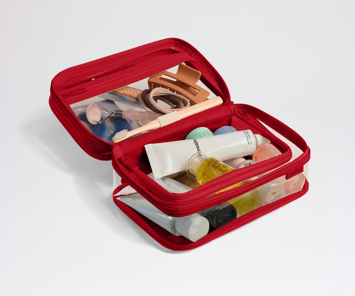 Clear Toiletry Bag in Cherry Red