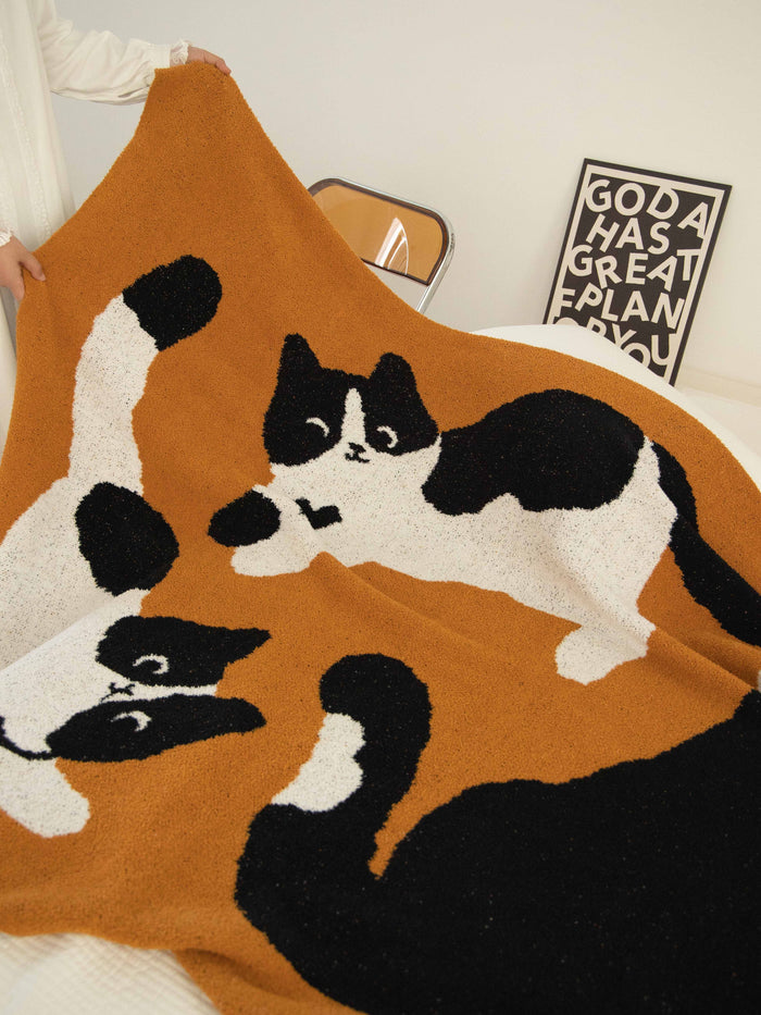 Cow Pattern Cat Printed Plush Blanket