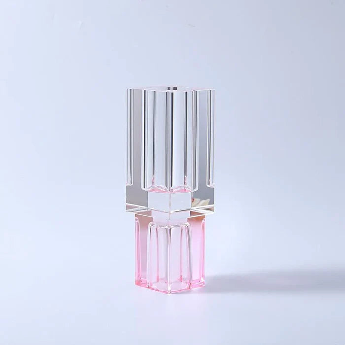 Crystal Square Vase With Colored Base-Large