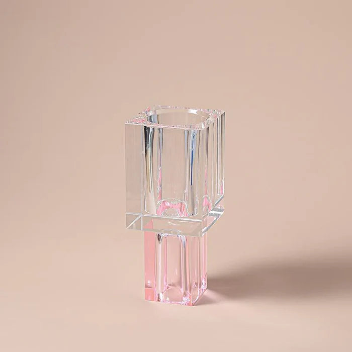 Crystal Square Vase With Colored Base-Large