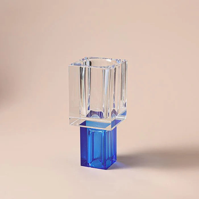 Crystal Square Vase With Colored Base-Large