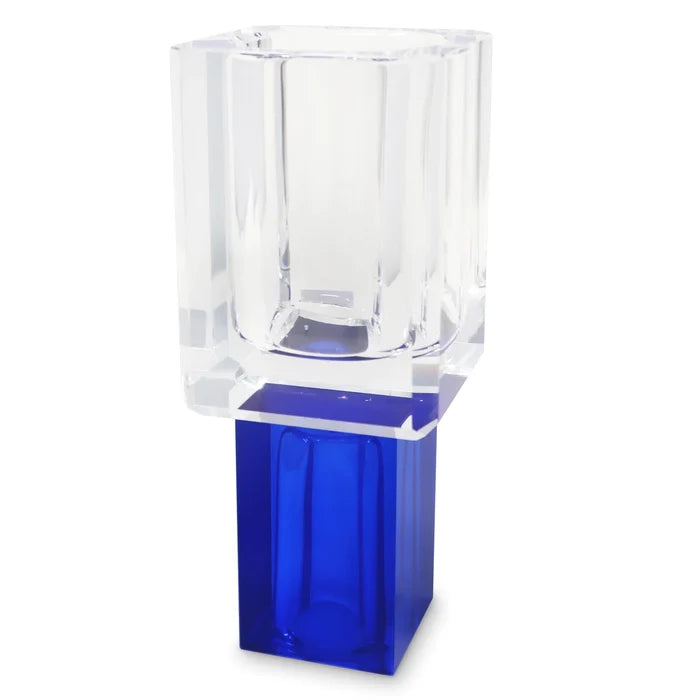 Crystal Square Vase With Colored Base-Large