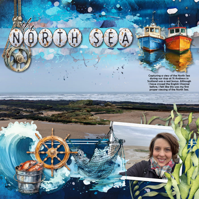 These watercolor embellishments and abstract water papers by Lucky Girl Creative digital art are the perfect addition to any summer fishing trip, ocean adventure with friends, or saltwater offshore fishing digital scrapbooking pages. Perfect for vacations to Florida, California, the Caribbean, Hawaii, and more. Embellishments include pelican, bird, seagull, fish, lobster, shark, shrimp, bucket of fish, hat, rain jacket, cooler, insulated bag, ice, pier, dock, rope, wharf, depth finder, angler, and more.