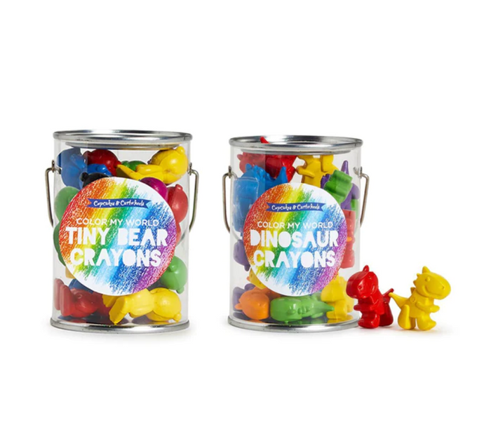 Dinosaur or Tiny Bear Crayon Pail - Pine & Moss