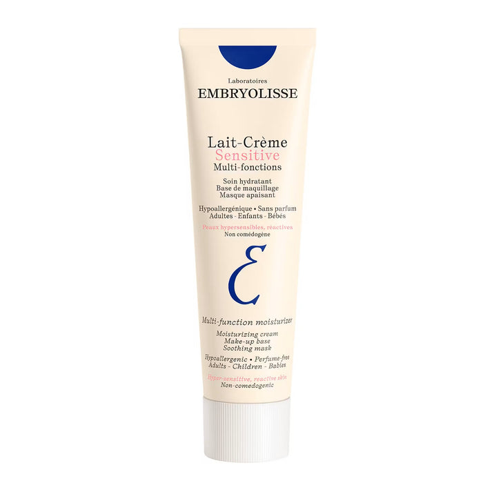 Embryolisse LLait-Crème Sensitive 100ml, soothing moisturizer in a white tube with blue accents, suitable for sensitive skin.