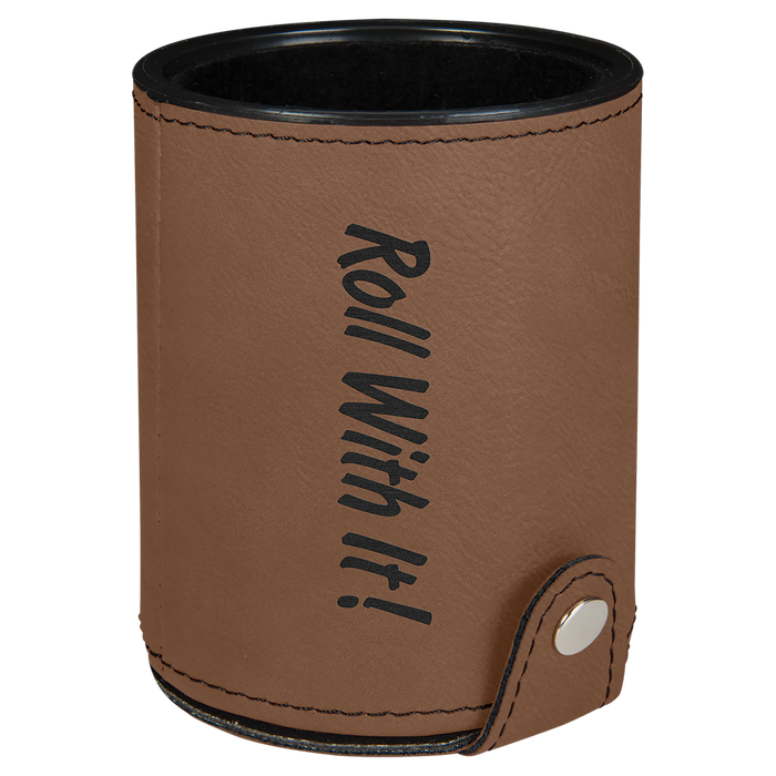 Engraved Leatherette Dice Cup with 5 Dice