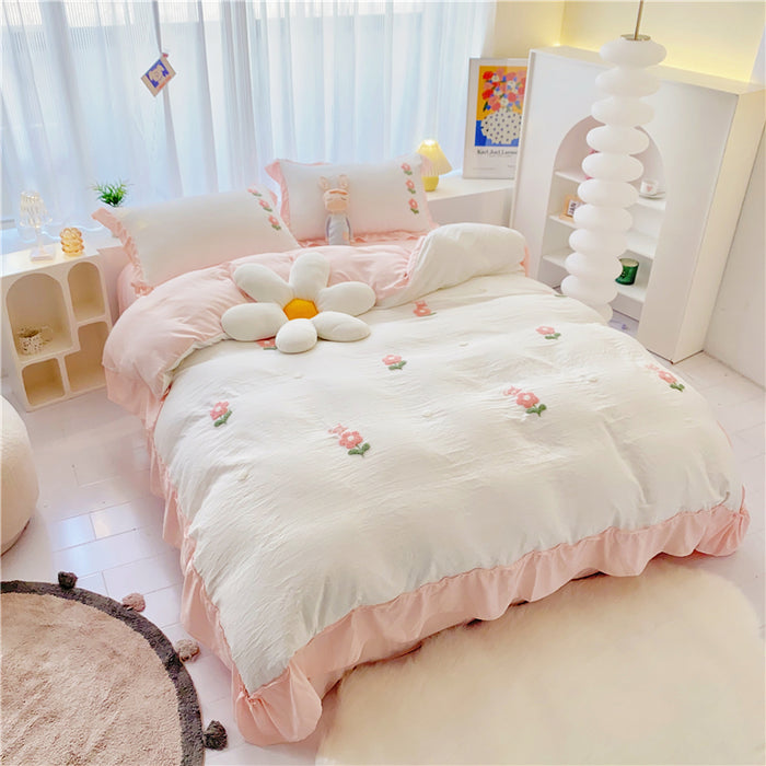 Floral Embroidered Cotton Bedding Set