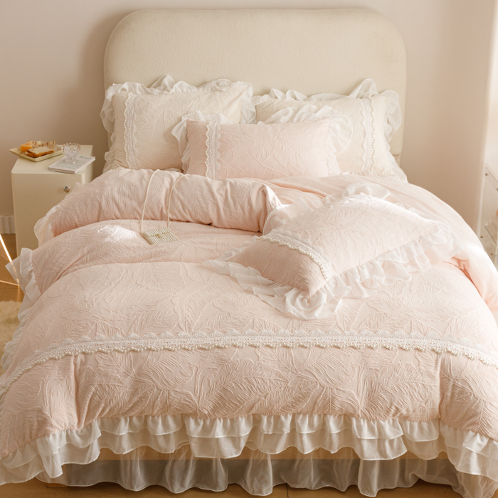 French Lace Trimmed Carved Fleece Thickness Bedding Set
