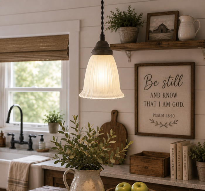 Frosted Heavy Ribbed Wide Flare Pendant - The Lamp Goods