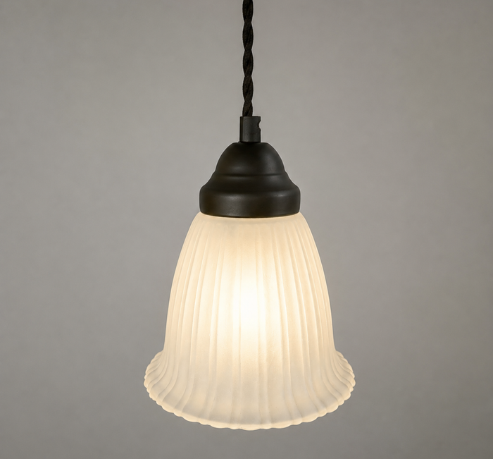 Frosted Heavy Ribbed Wide Flare Pendant - The Lamp Goods