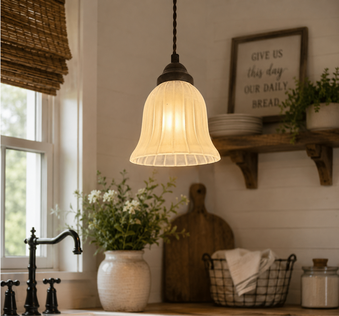 Frosted Wide Ribbed Bell Pendant - The Lamp Goods
