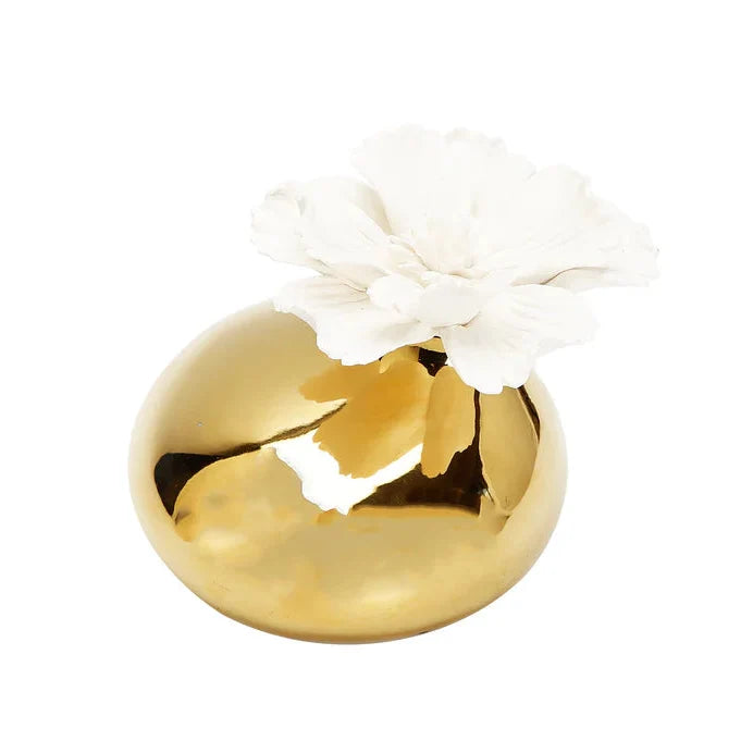 Gold Diffuser with Dimensional White Flower, “Iris and Rose” aroma